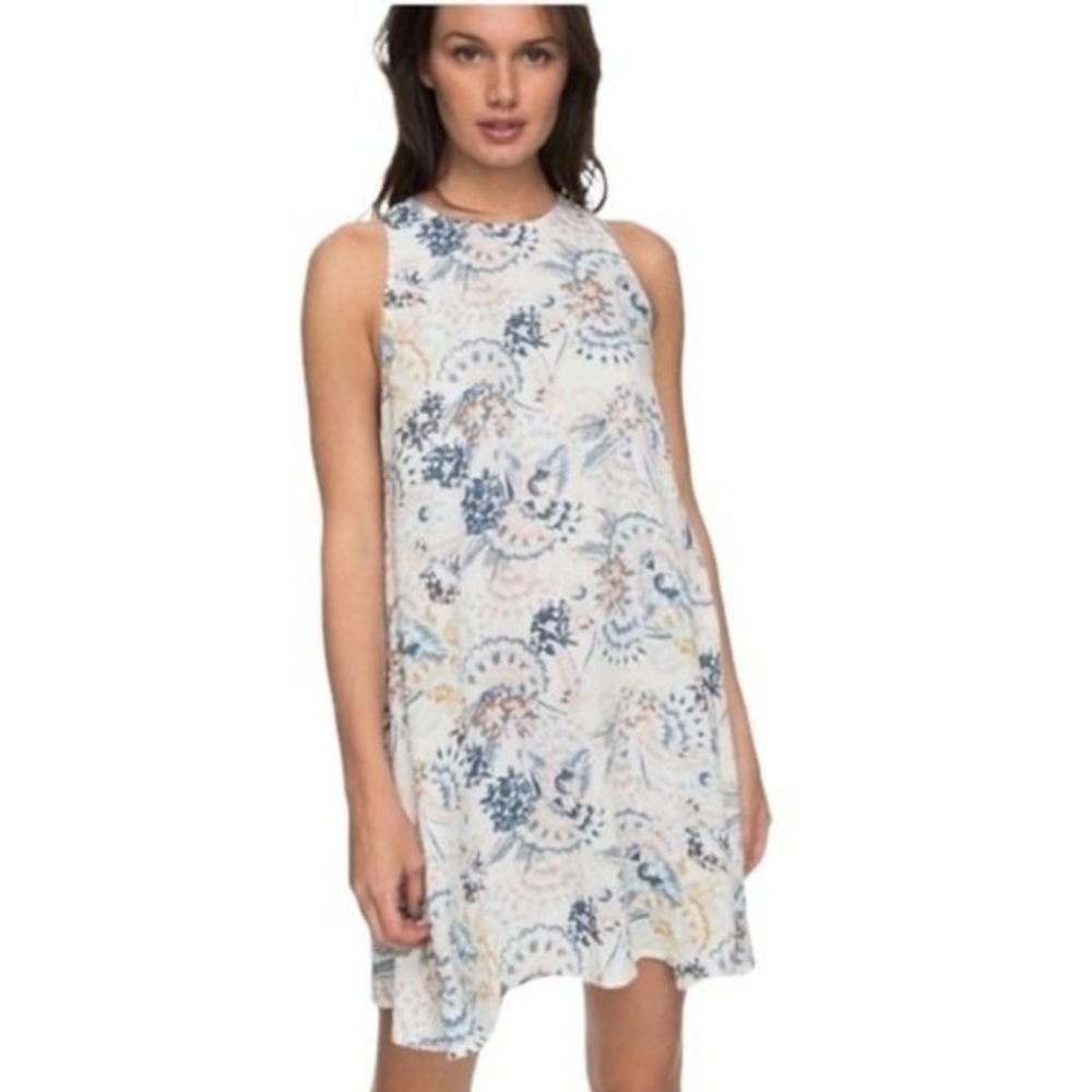 🆕 ROXY Sleeveless Dress In Water Colors Print. NWT